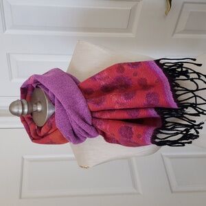 VINTAGE Reversible Scarf Pink Purple Orange Colorful Circle Pattern